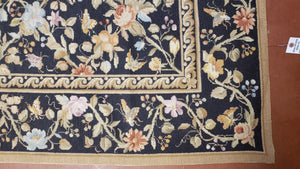 6x9 Vintage Needlepoint Rug, Petitepoint Carpet, Butterflies Floral Design