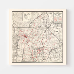 Vintage Map of Butte County, California 1935