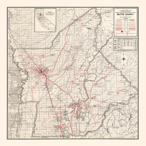 Vintage Map of Butte County, California 1935