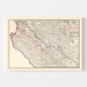Vintage Map of Monterey County, California 1935