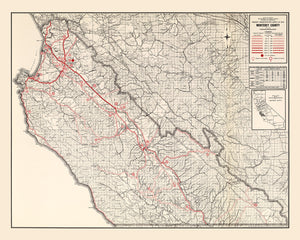 Vintage Map of Monterey County, California 1935