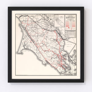 Vintage Map of Marin County, California 1935