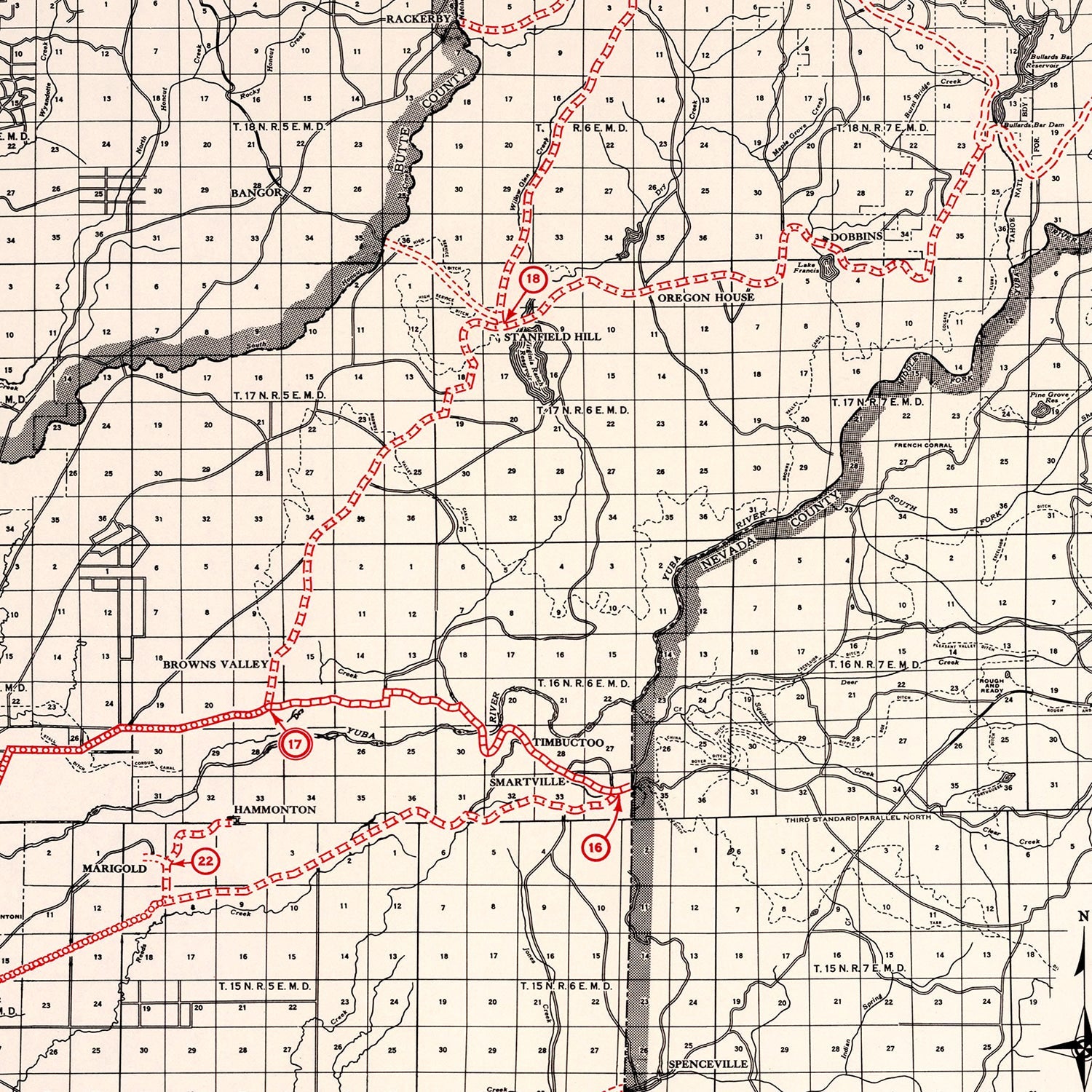 Vintage Map of Yuba County, California 1935