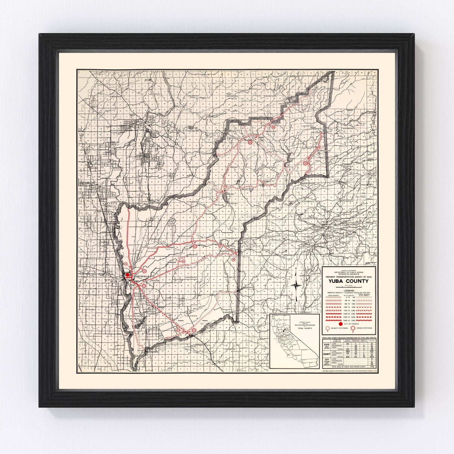 Vintage Map of Yuba County, California 1935