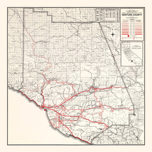 Vintage Map of Ventura County, California 1935