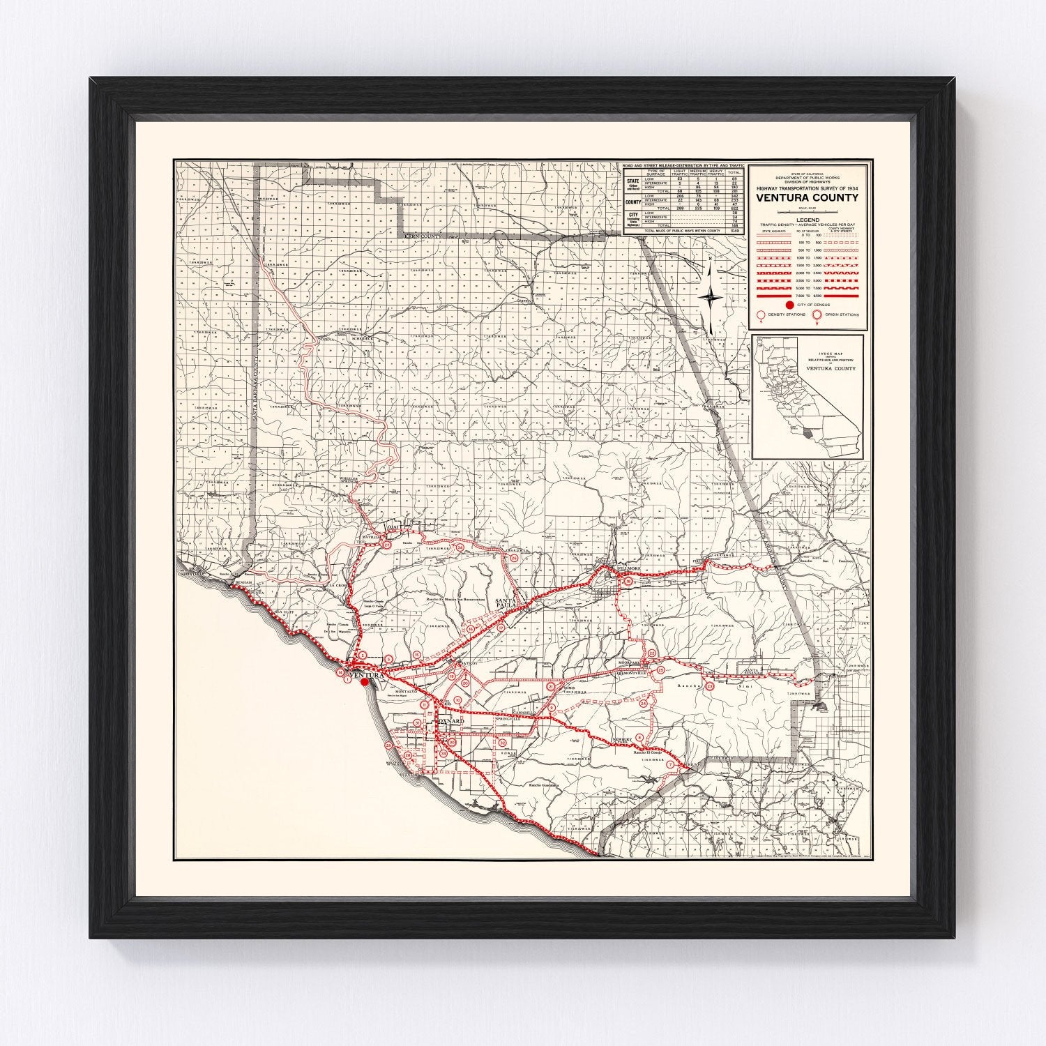 Vintage Map of Ventura County, California 1935