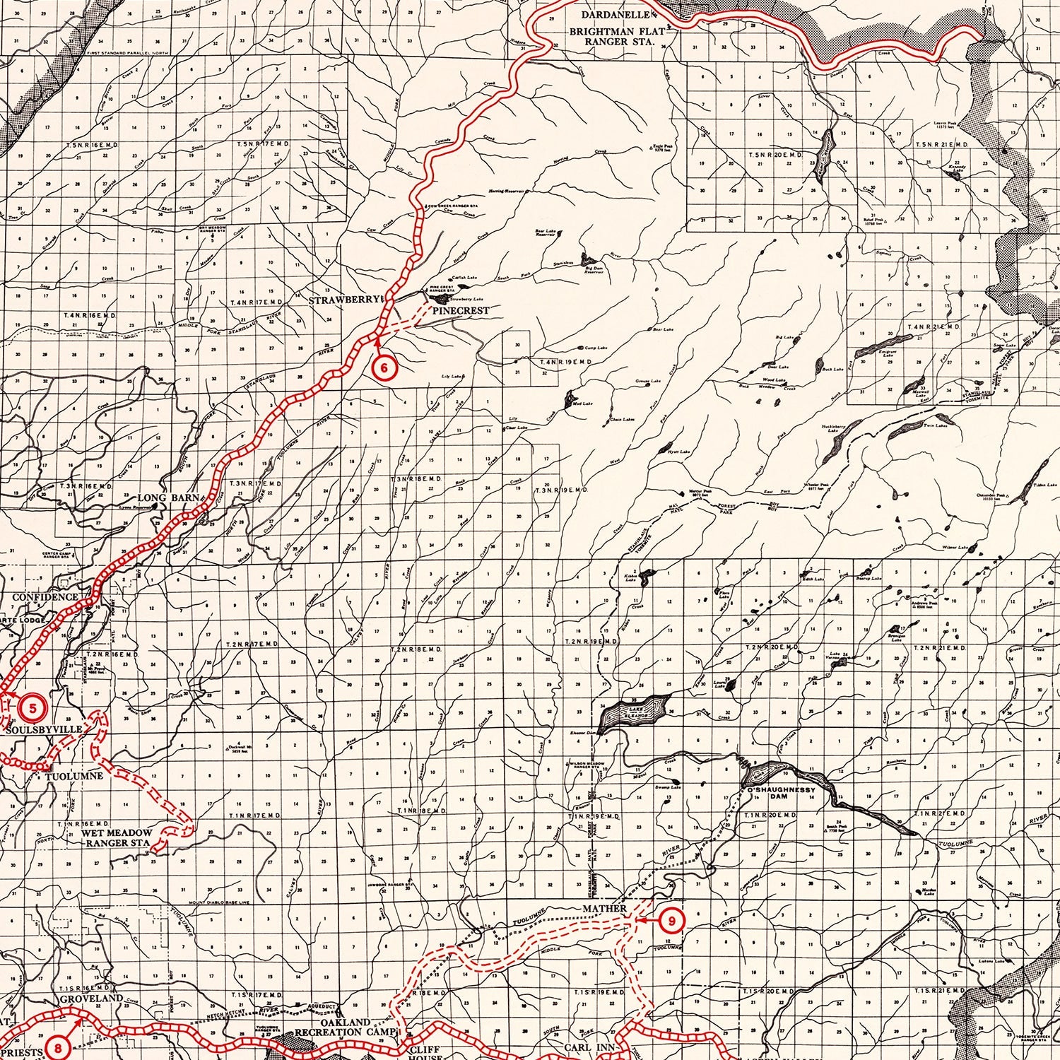 Vintage Map of Tuolumne County, California 1935
