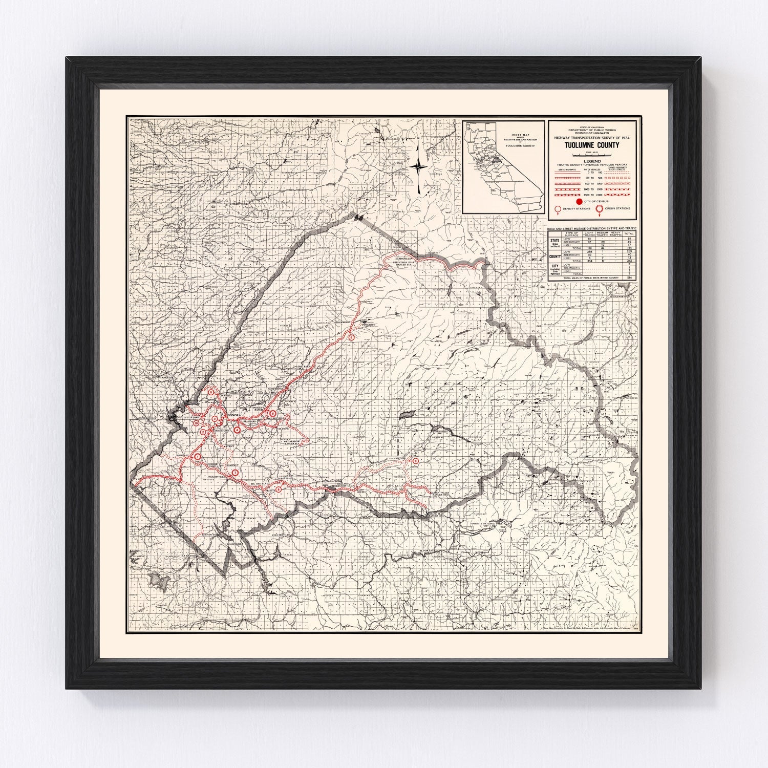 Vintage Map of Tuolumne County, California 1935