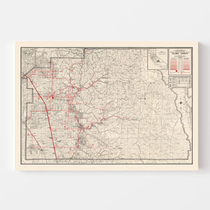 Vintage Map of Tulare County, California 1935