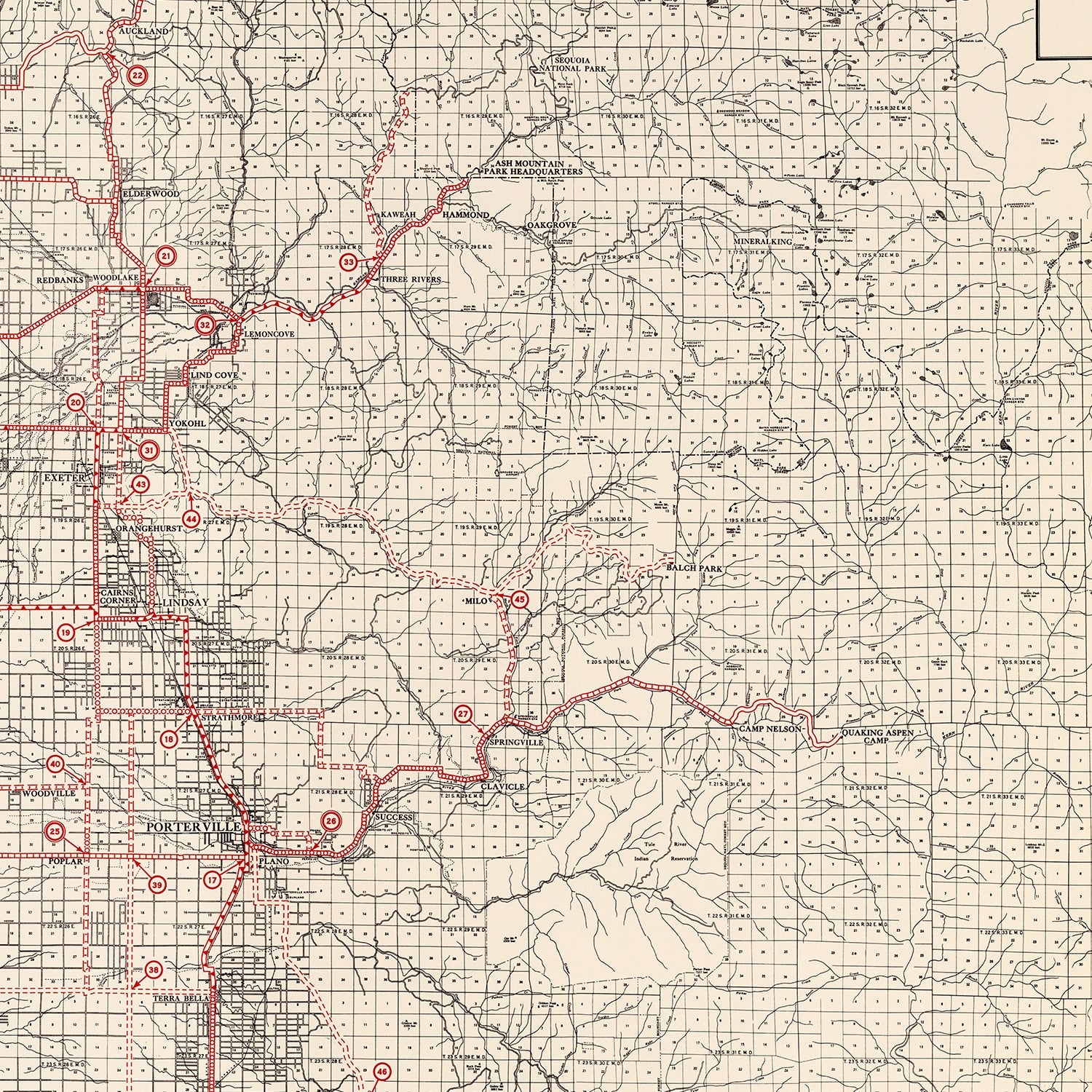 Vintage Map of Tulare County, California 1935