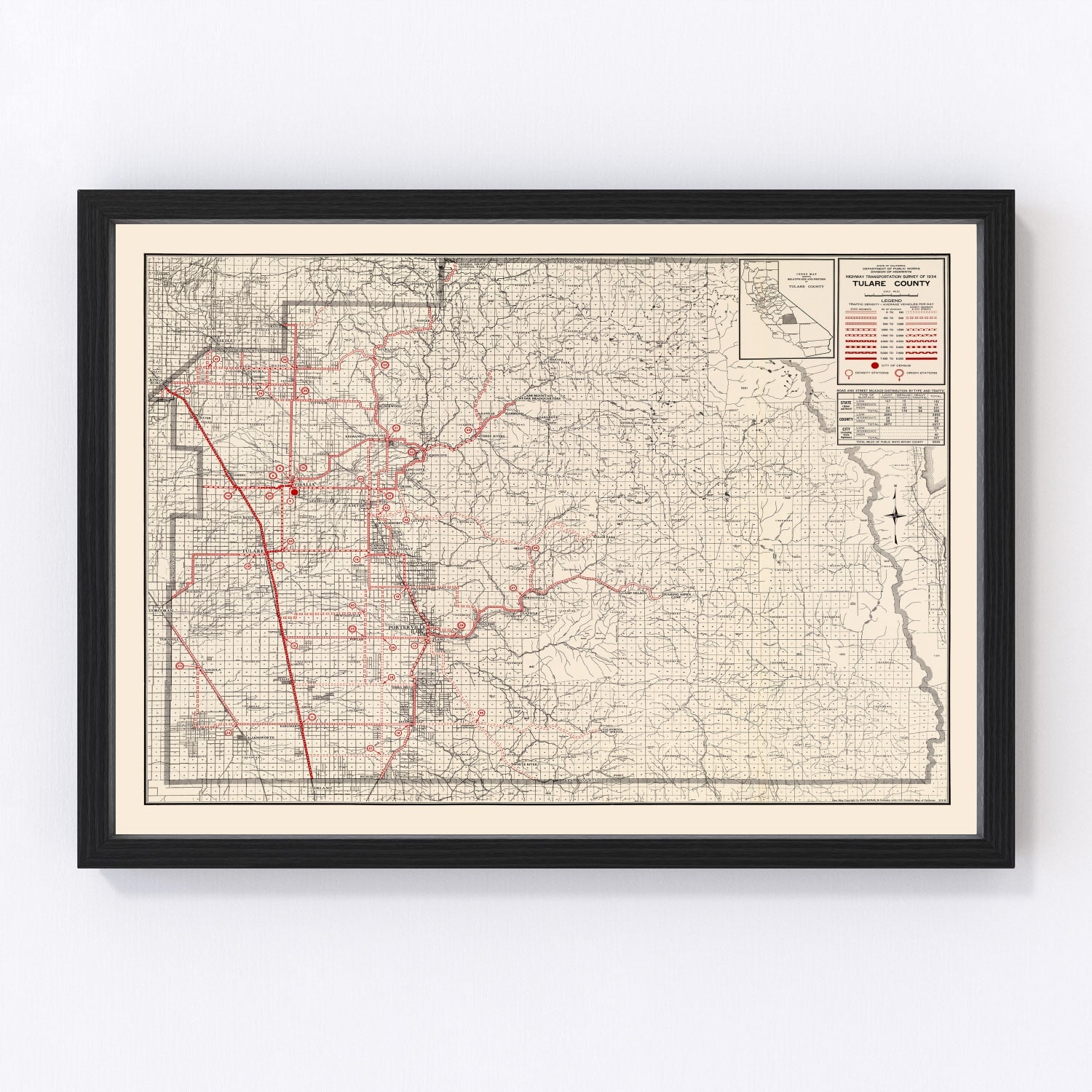 Vintage Map of Tulare County, California 1935
