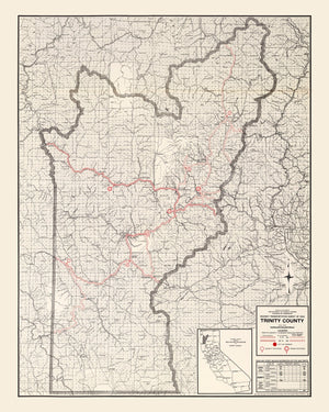 Vintage Map of Trinity County, California 1935