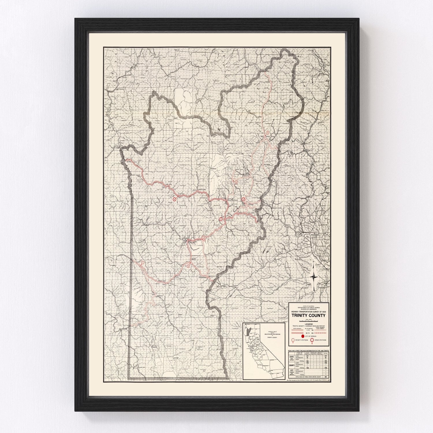 Vintage Map of Trinity County, California 1935