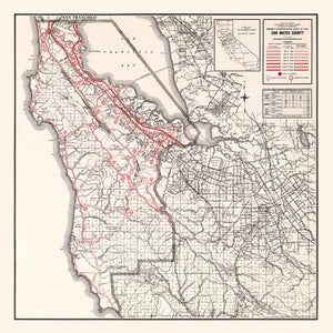 Vintage Map of San Mateo County, California 1935