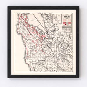 Vintage Map of San Mateo County, California 1935