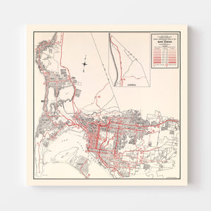 Vintage Map of San Diego, California 1935