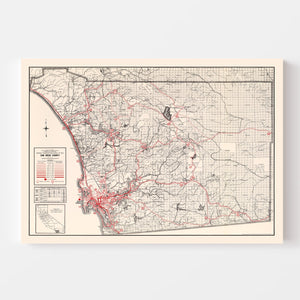Vintage Map of San Diego County, California 1935