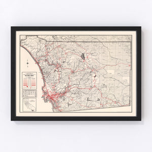 Vintage Map of San Diego County, California 1935