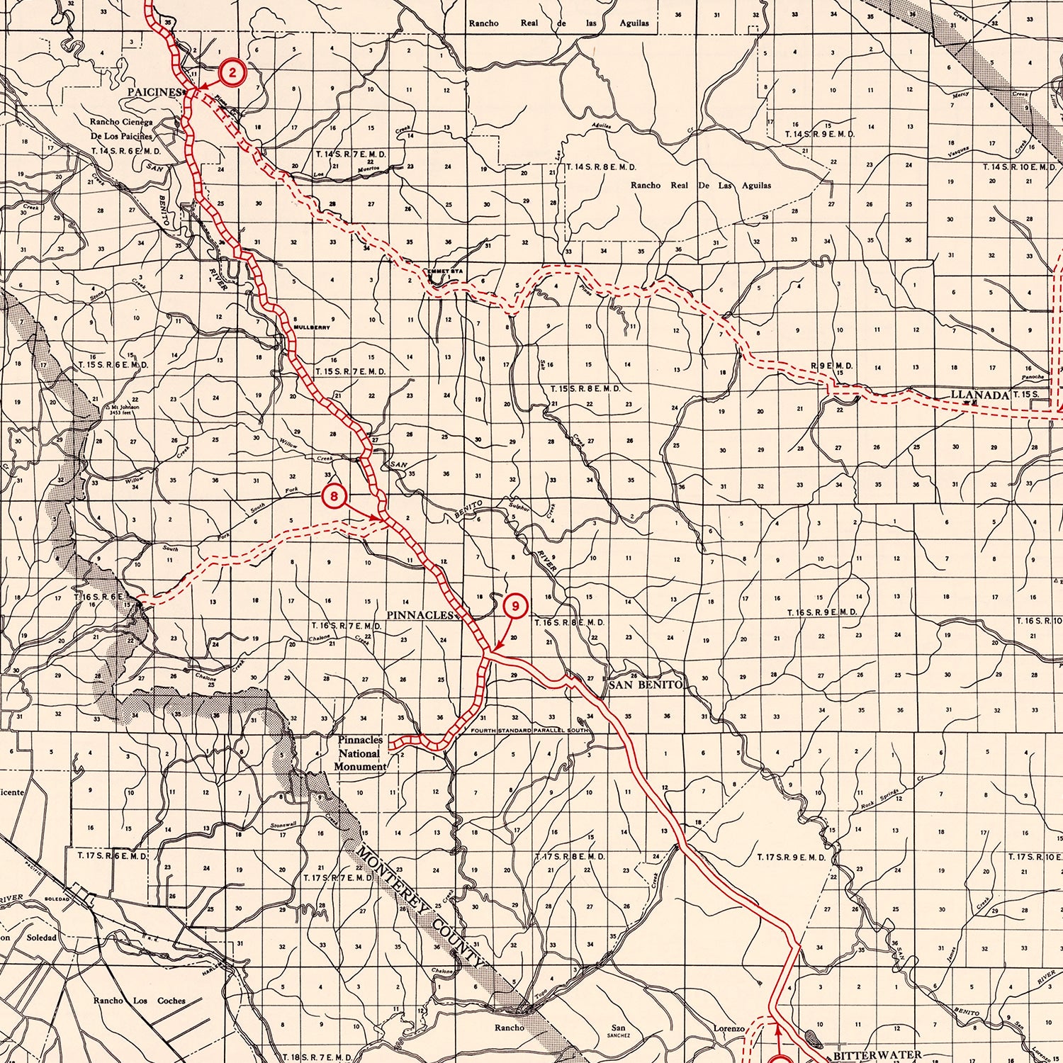 Vintage Map of San Benito County, California 1935
