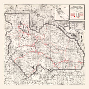 Vintage Map of Plumas County, California 1935