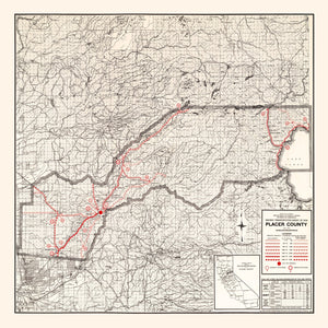 Vintage Map of Placer County, California 1935