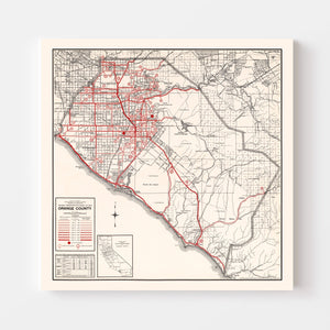 Vintage Map of Orange County, California 1935