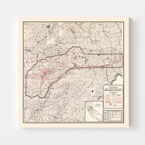 Vintage Map of Nevada County, California 1935