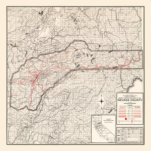 Vintage Map of Nevada County, California 1935