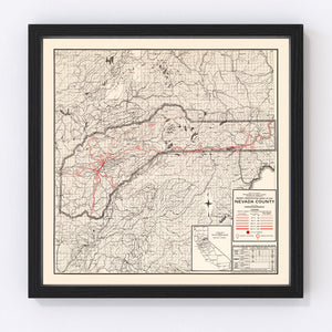 Vintage Map of Nevada County, California 1935