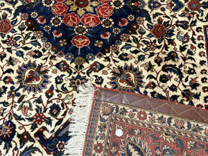 Persian Rug 7x10, Bakhtiari Saman Rug, Unique Design and Colors, Ivory Red Blue, Large Tribal Rug