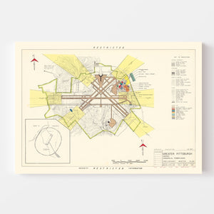 Vintage Map of Greater Pittsburgh Airport, 1951