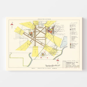 Vintage Map of Minneapolis St. Paul International Airport, 1951