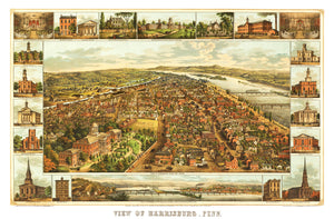 Vintage Map of Harrisburg, Pennsylvania 1855
