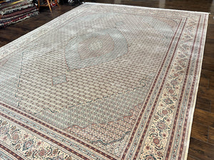 Pak Persian Rug 12x15, Wool & Silk Hand Knotted Vintage Carpet, Mahi Herati Pattern, Beige, Traditional Oversized Extra Large Oriental Rug