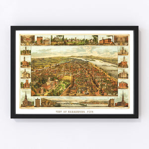 Vintage Map of Harrisburg, Pennsylvania 1855