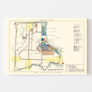 Vintage Map of Selfridge Air Fore Base, 1952