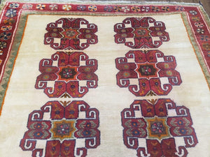 Vintage Persian Gabbeh Rug, Dark Red & Cream, Hand-Knotted, 5' x 6' 4"