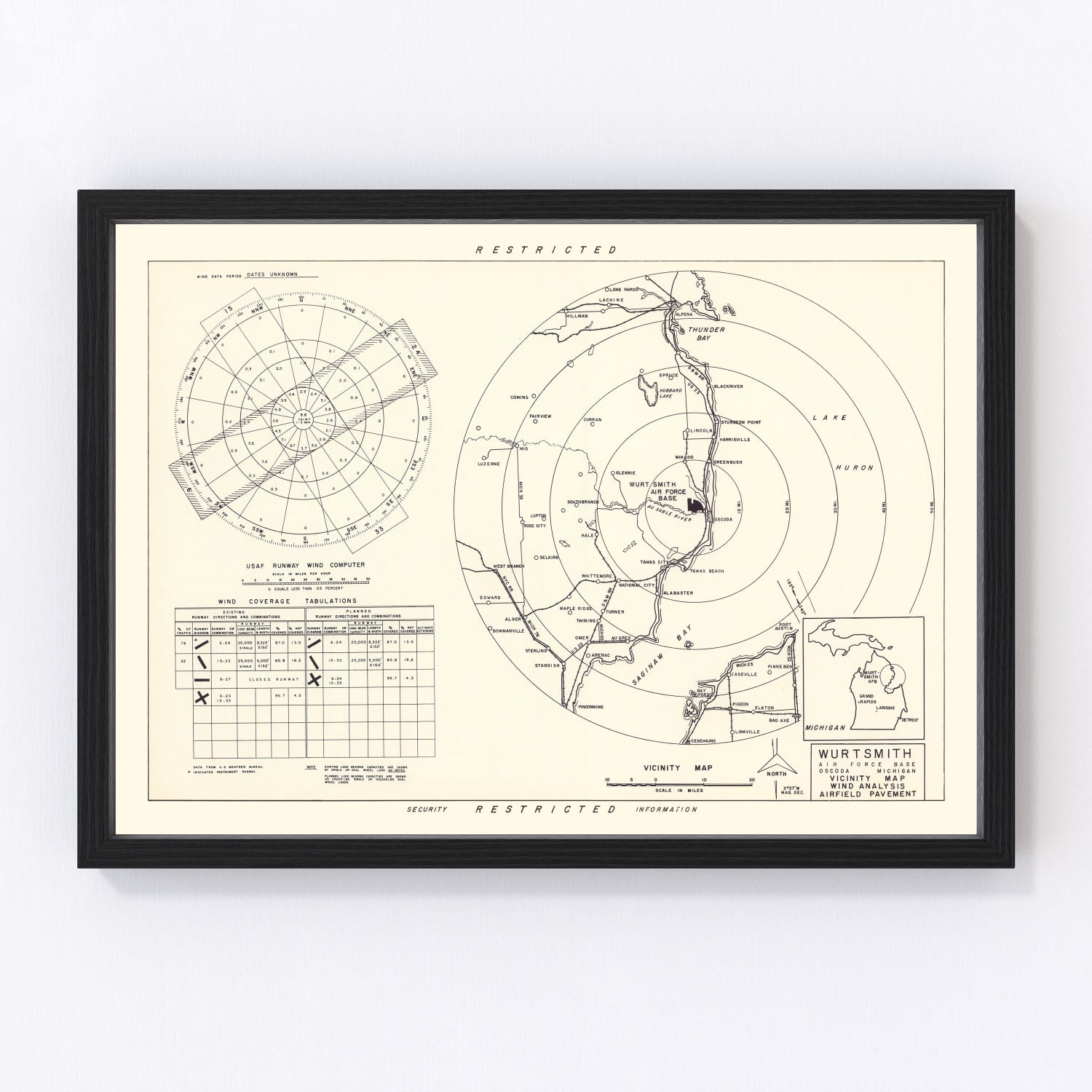Vintage Map of the Wurtsmith Air Force Base Vicinity, 1952