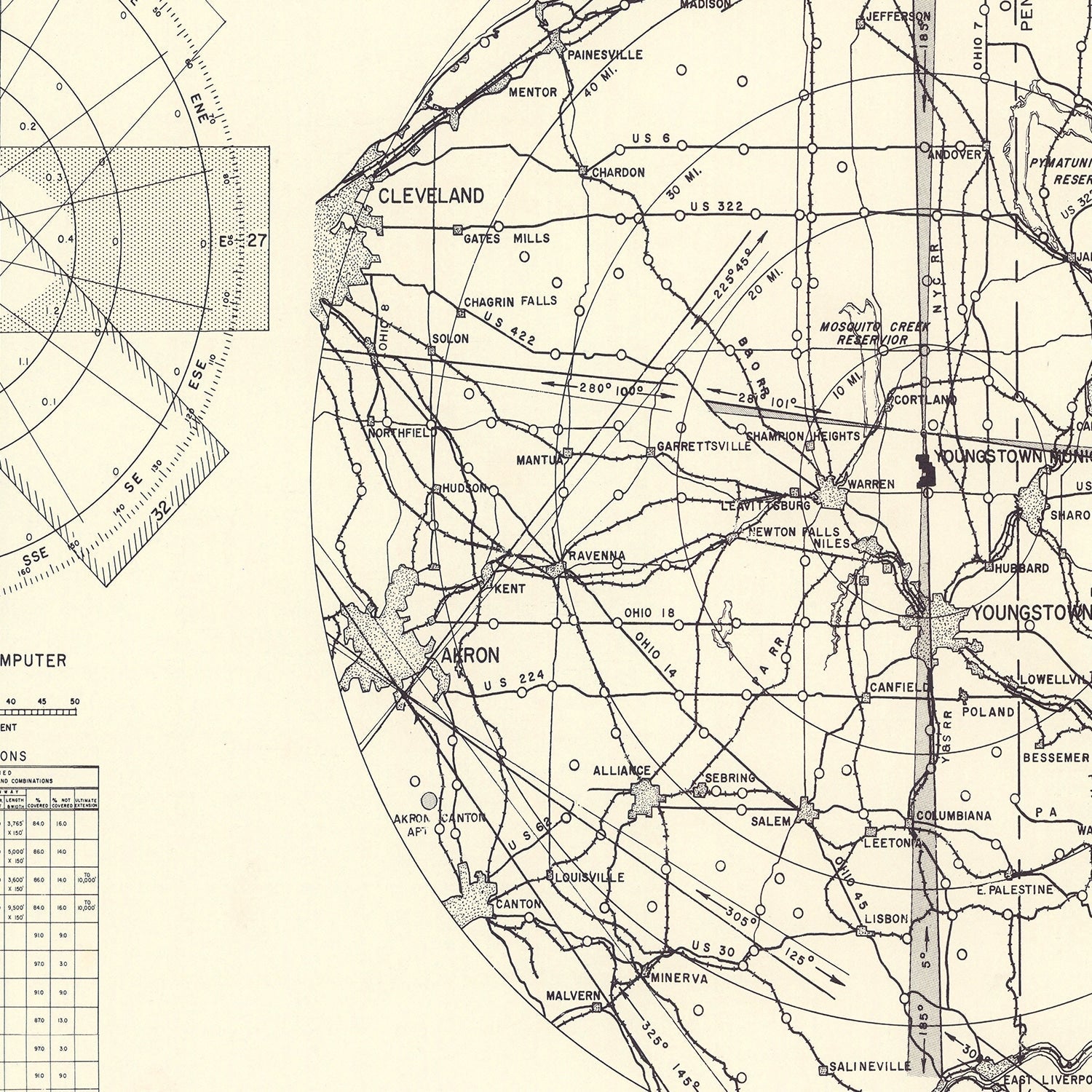 Vintage Map of the Youngstown Municipal Airport Vicinity, 1952