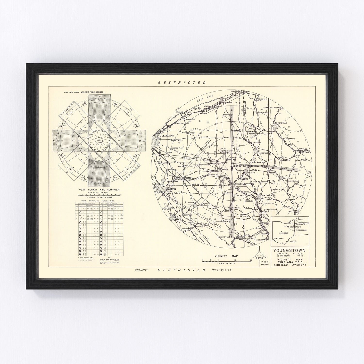 Vintage Map of the Youngstown Municipal Airport Vicinity, 1952