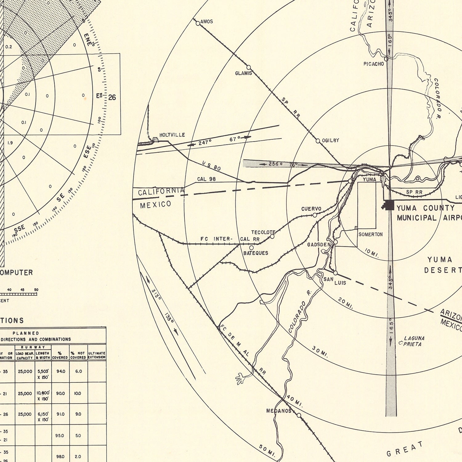 Vintage Map of the Yuma County Municipal Airport Vicinity, 1951
