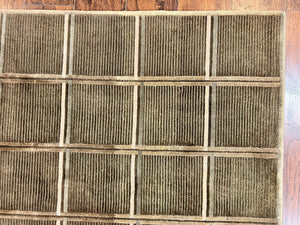 Tibetan Rug 4x6, Green Wool Handmade Area Rug 4 x 6, Panel Design, Modern Contemporary