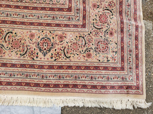 Stunning Oversized Pak Persian Oriental Rug 12x15, Hand Knotted Wool & Silk Palace Sized Carpet, Mahi Pattern, Very Fine, Peach Beige, Wow