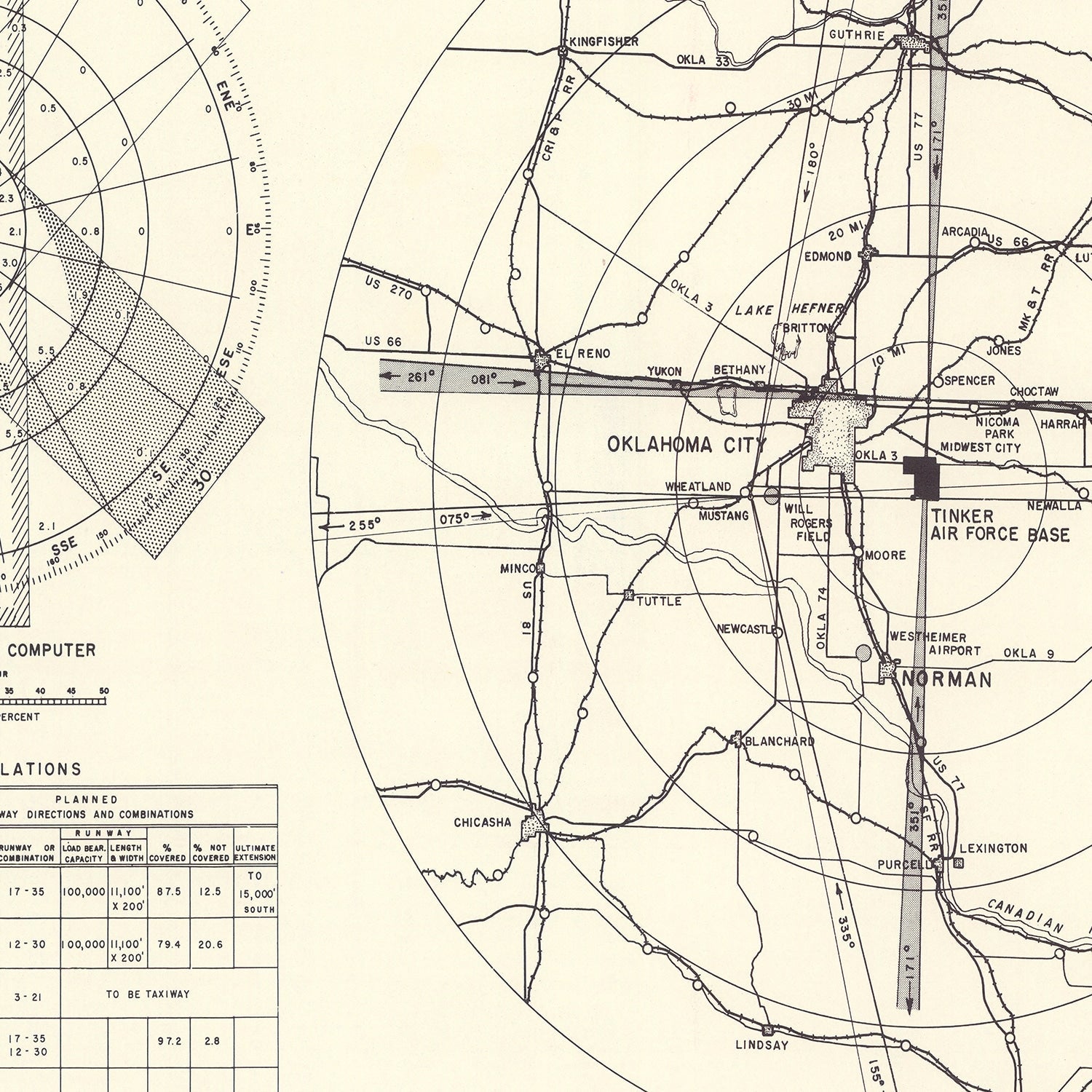 Vintage Map of the Tinker Air Force Base Vicinity, 1952