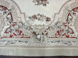 Large Aubusson Rug 11x17, Wool Handmade Vintage Carpet, Ivory Beige, French European Elegant Design, Palace Size Rug