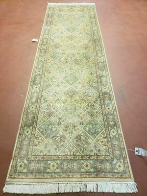 2' 7" X 9' Vintage Handmade India Floral Oriental Wool Runner Rug Hand Knotted