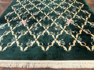 Karastan Garden of Eden Rug 8.8 x 11.8, Green Savonnerie 509/1733, Wool