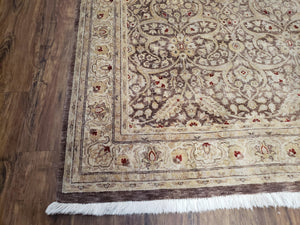 Vintage Pak-Persian Area Rug 4.7 x 7.2 Wool Hand-Knotted Beige & Brown Oriental Pakistani Peshawar Carpet 4x6 - 5x7 Decorative Farmhouse Rug