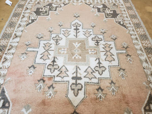 Antique Moroccan Rug 5x7 Tribal Carpet, Hand-Knotted Soft Wool Pile, 5 x 7 Area Rug, Berber Rug, Geometric Open Field Medallion, Pink Ivory