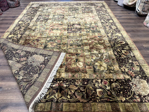 Indo Persian Rug 8.6 x 12 Panel Design Vintage Soft Wool Pile Multicolor
